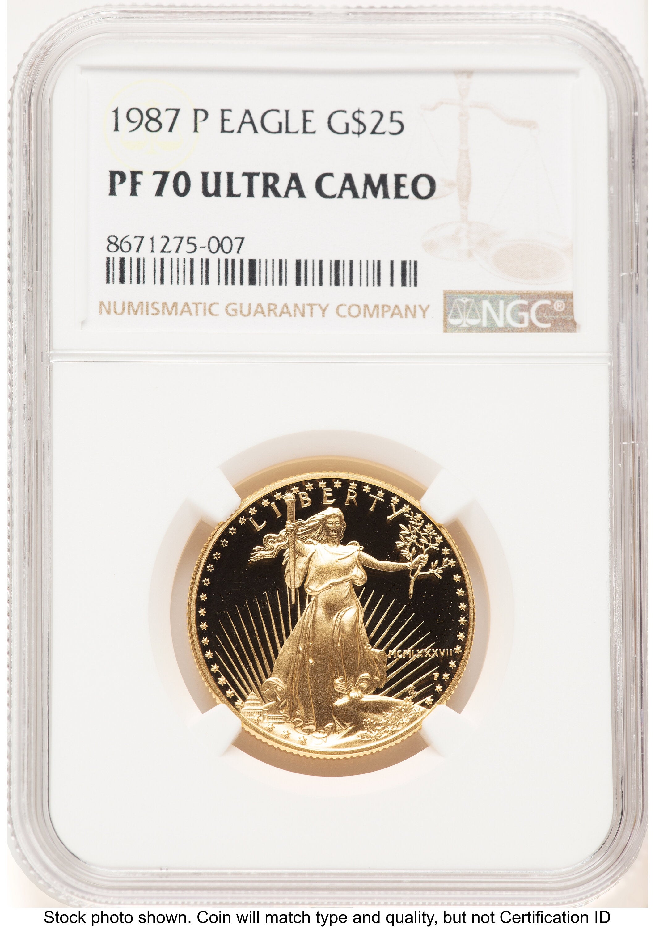 1987-P Proof Gold Eagle 1/2 oz Brown Label NGC PF70