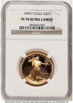 1990-P Proof Gold Eagle 1/2 oz Brown Label NGC PF70