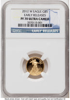 2012-W Proof Gold Eagle 1/10 oz ER Blue NGC PF70