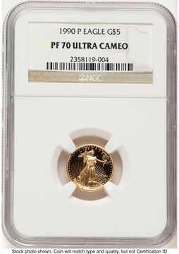 1990-P Proof Gold Eagle 1/10 oz Brown Label NGC PF70