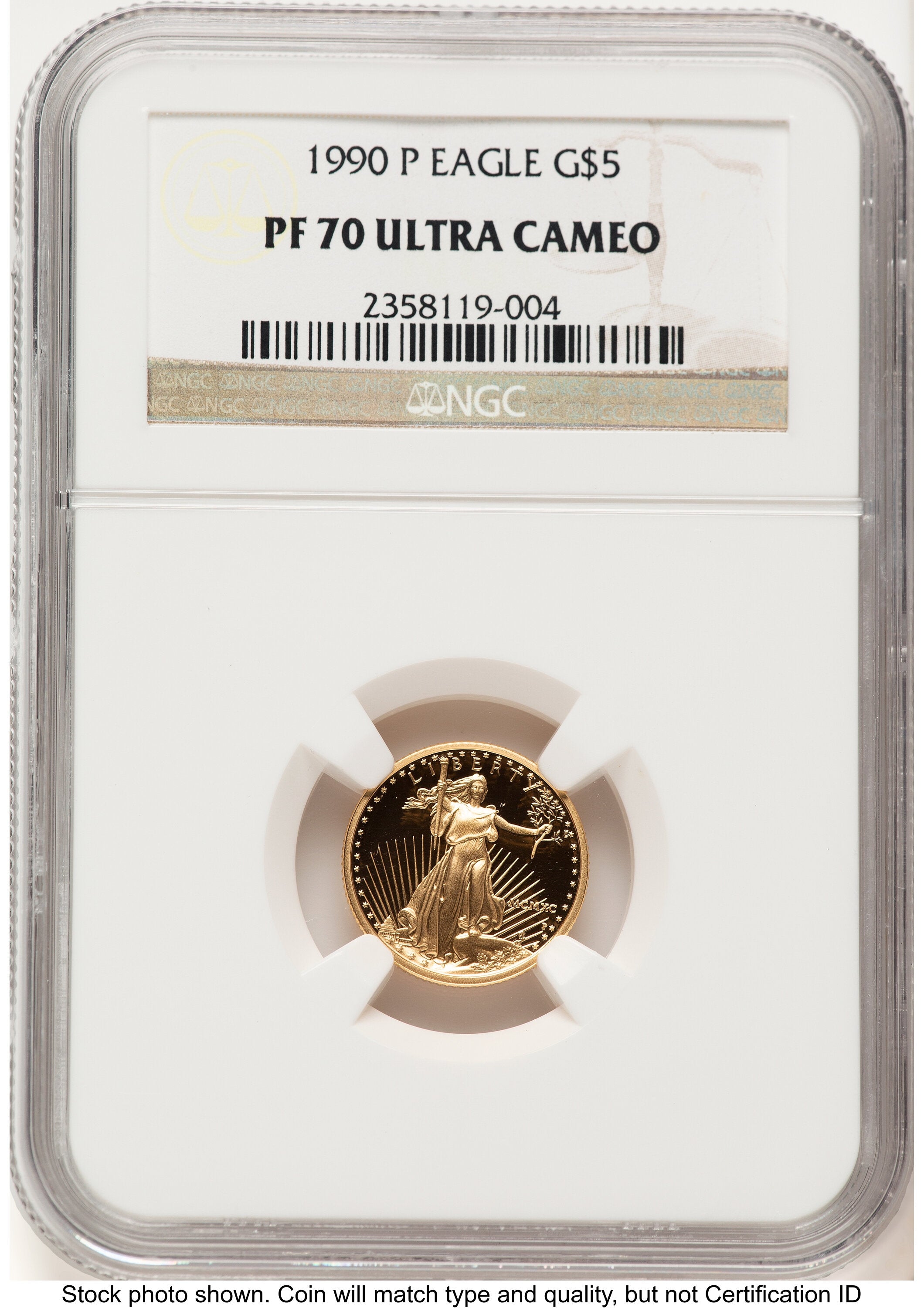 1990-P Proof Gold Eagle 1/10 oz Brown Label NGC PF70