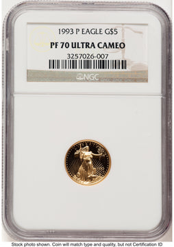 1993-P Proof Gold Eagle 1/10 oz Brown Label NGC PF70