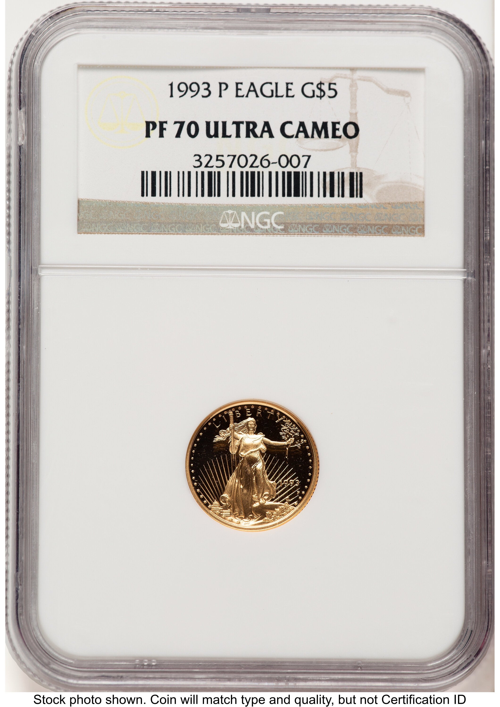 1993-P Proof Gold Eagle 1/10 oz Brown Label NGC PF70