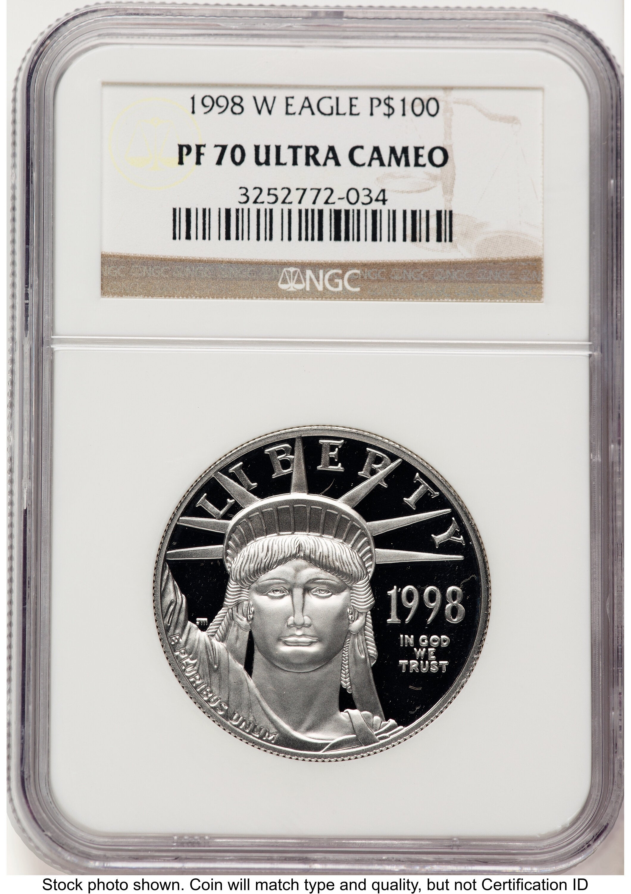 1998-W Proof Platinum Eagle 1 oz Brown Label NGC PF70