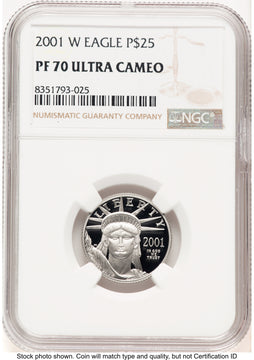 2001-W Proof Platinum Eagle 1/4 oz Brown Label NGC PF70