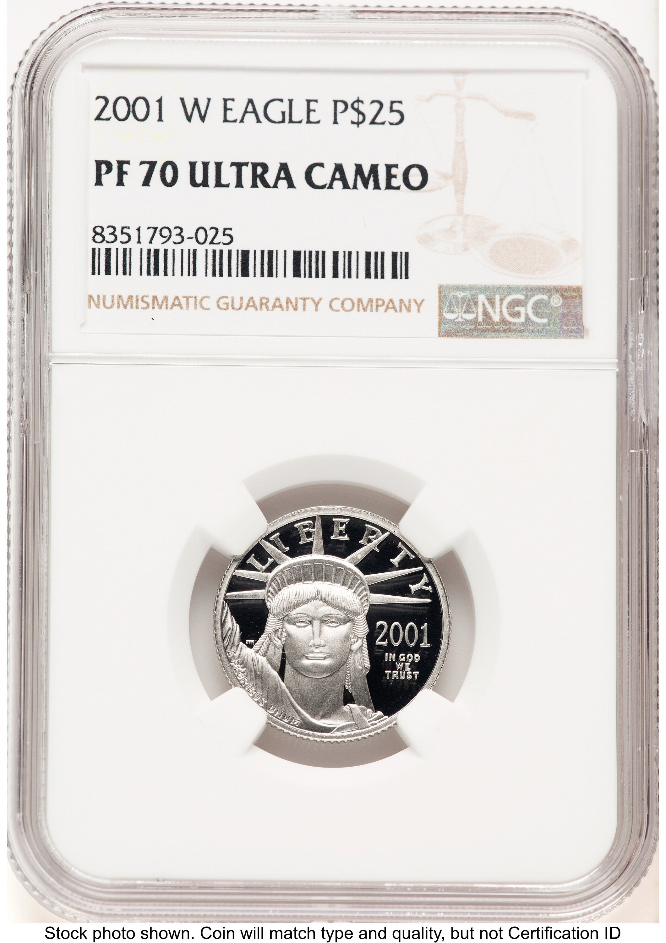 2001-W Proof Platinum Eagle 1/4 oz Brown Label NGC PF70
