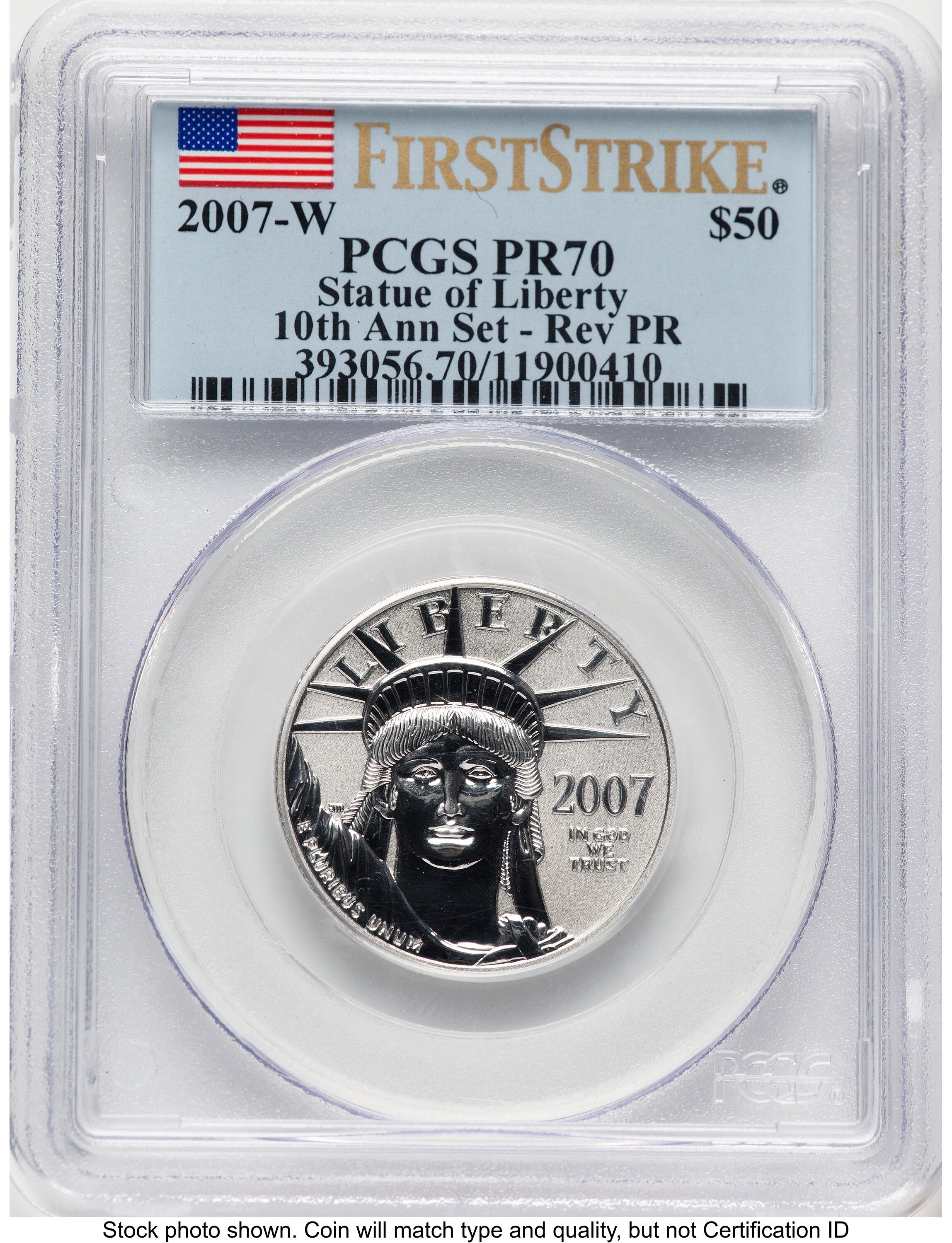2007-W Reverse Proof Platinum Eagle 1/2 oz FS Flag PCGS PR70