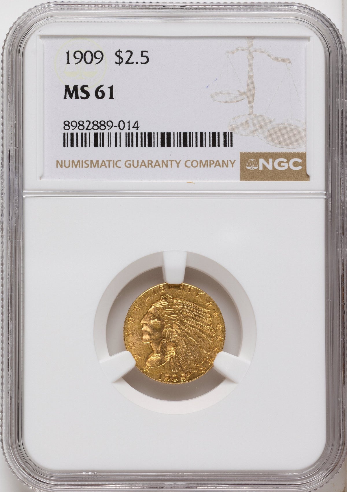 1909 $2.50 Indian Quarter Eagle NGC MS61