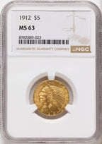 1912 $5 Indian Half Eagle NGC MS63