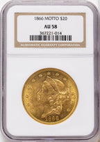 1866 $20 Liberty Double Eagle NGC AU58