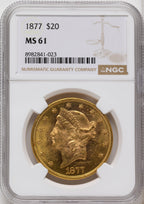 1877 $20 Liberty Double Eagle NGC MS61