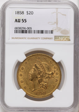 1858 $20 Liberty Double Eagle NGC AU55