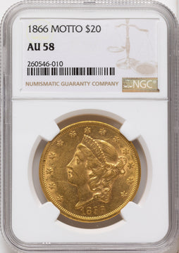 1866 $20 Liberty Double Eagle NGC AU58