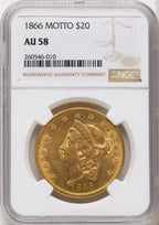 1866 $20 Liberty Double Eagle NGC AU58