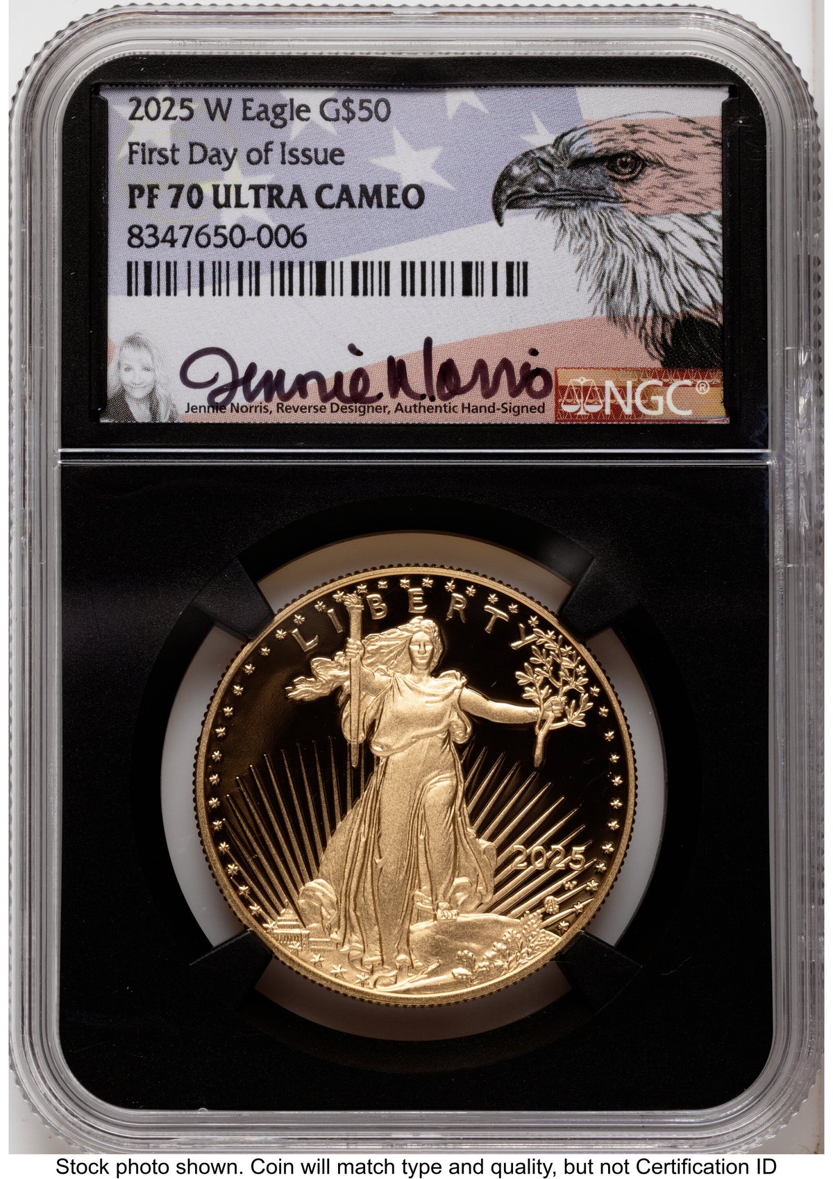 2025-W Proof Gold Eagle 1 oz FDI Jennie Eagle Flag NGC PF70 Norris