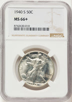 1940-S 50C Walking Liberty Half Dollar NGC MS66+