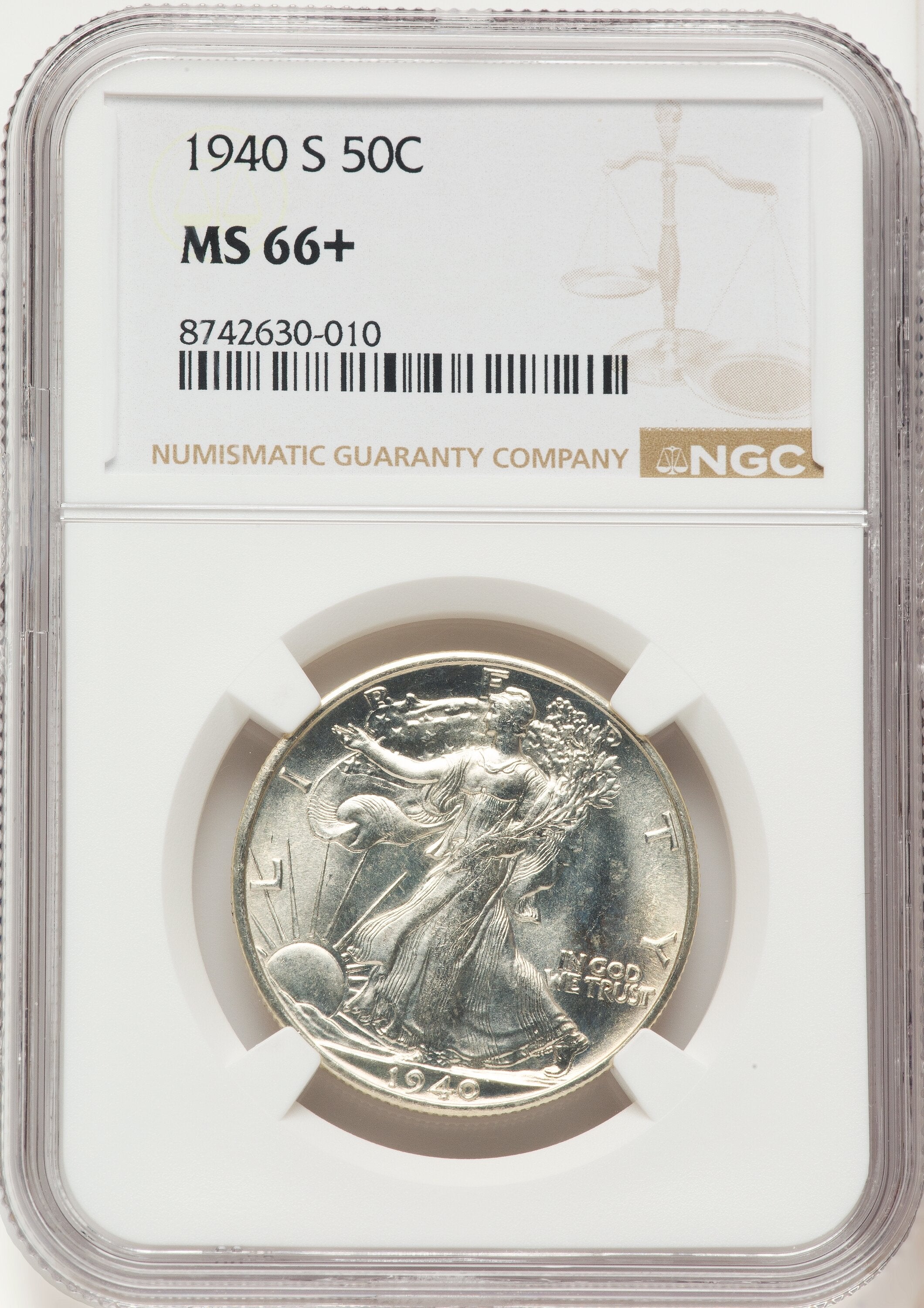 1940-S 50C Walking Liberty Half Dollar NGC MS66+