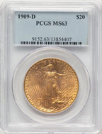 1909-D $20 Saint-Gaudens Double Eagle PCGS MS63