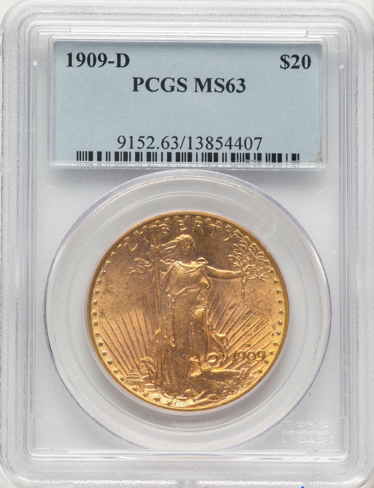 1909-D $20 Saint-Gaudens Double Eagle PCGS MS63