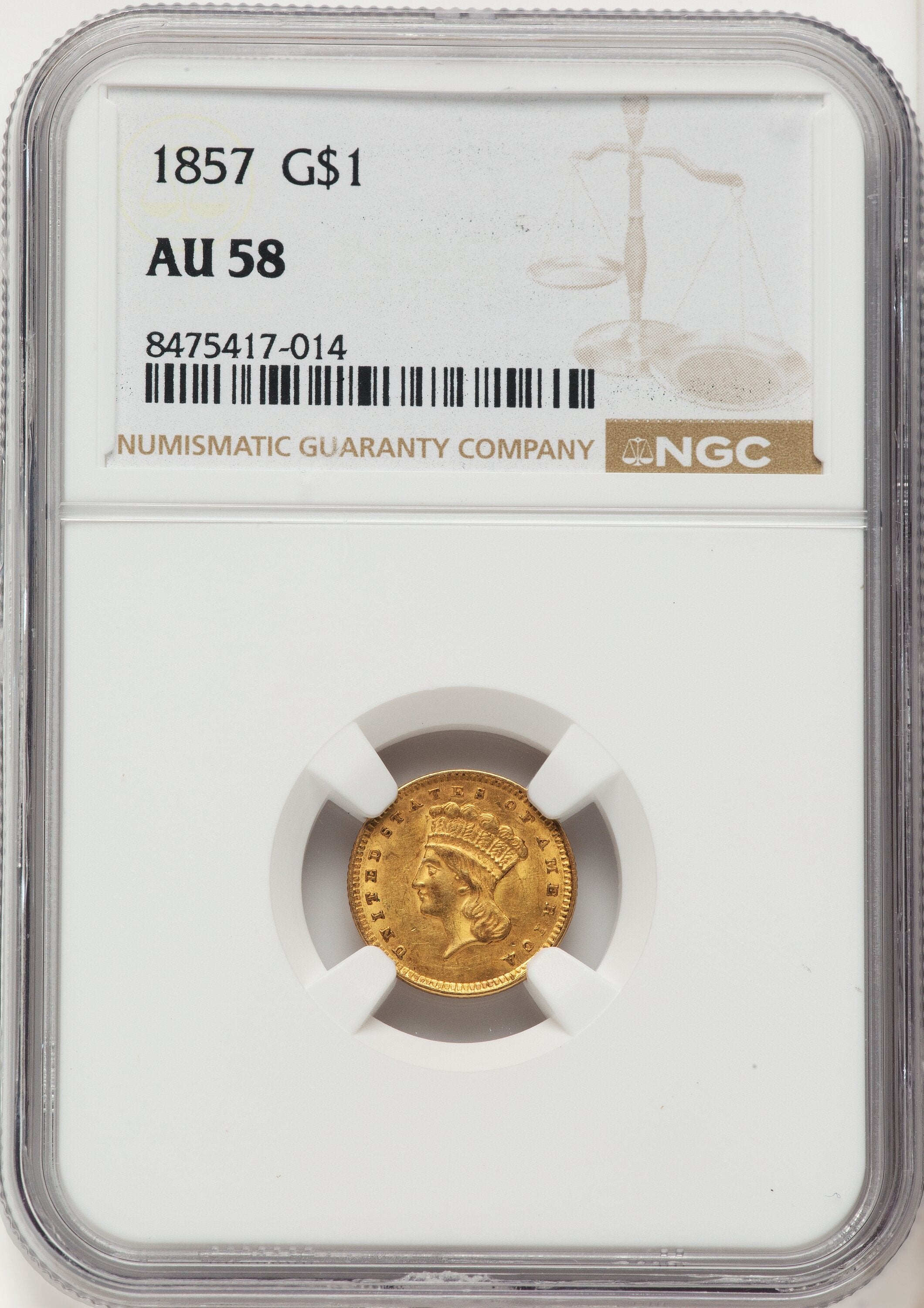 1857 G$1 Gold Dollar NGC AU58