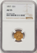 1857 G$1 Gold Dollar NGC AU55