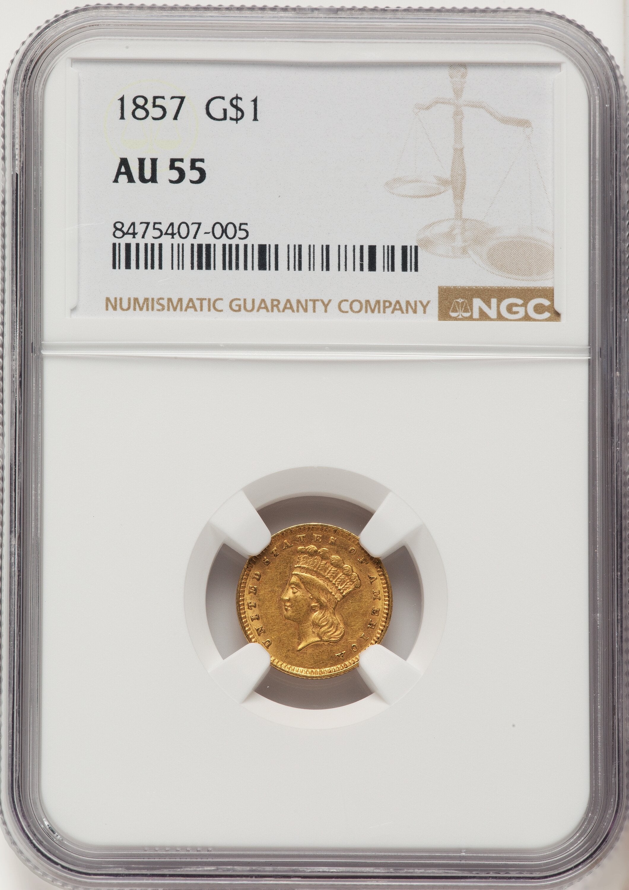 1857 G$1 Gold Dollar NGC AU55