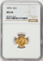1874 G$1 Gold Dollar NGC MS60