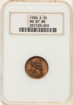 1930-S 1C RD Lincoln Cent NGC MS67