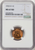 1933-D 1C RD Lincoln Cent NGC MS67