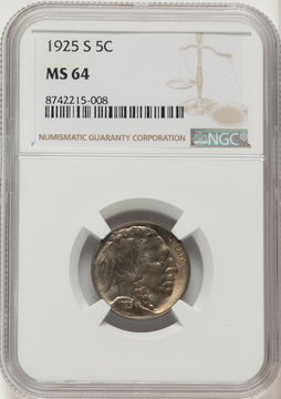 1925-S 5C Buffalo Nickel NGC MS64