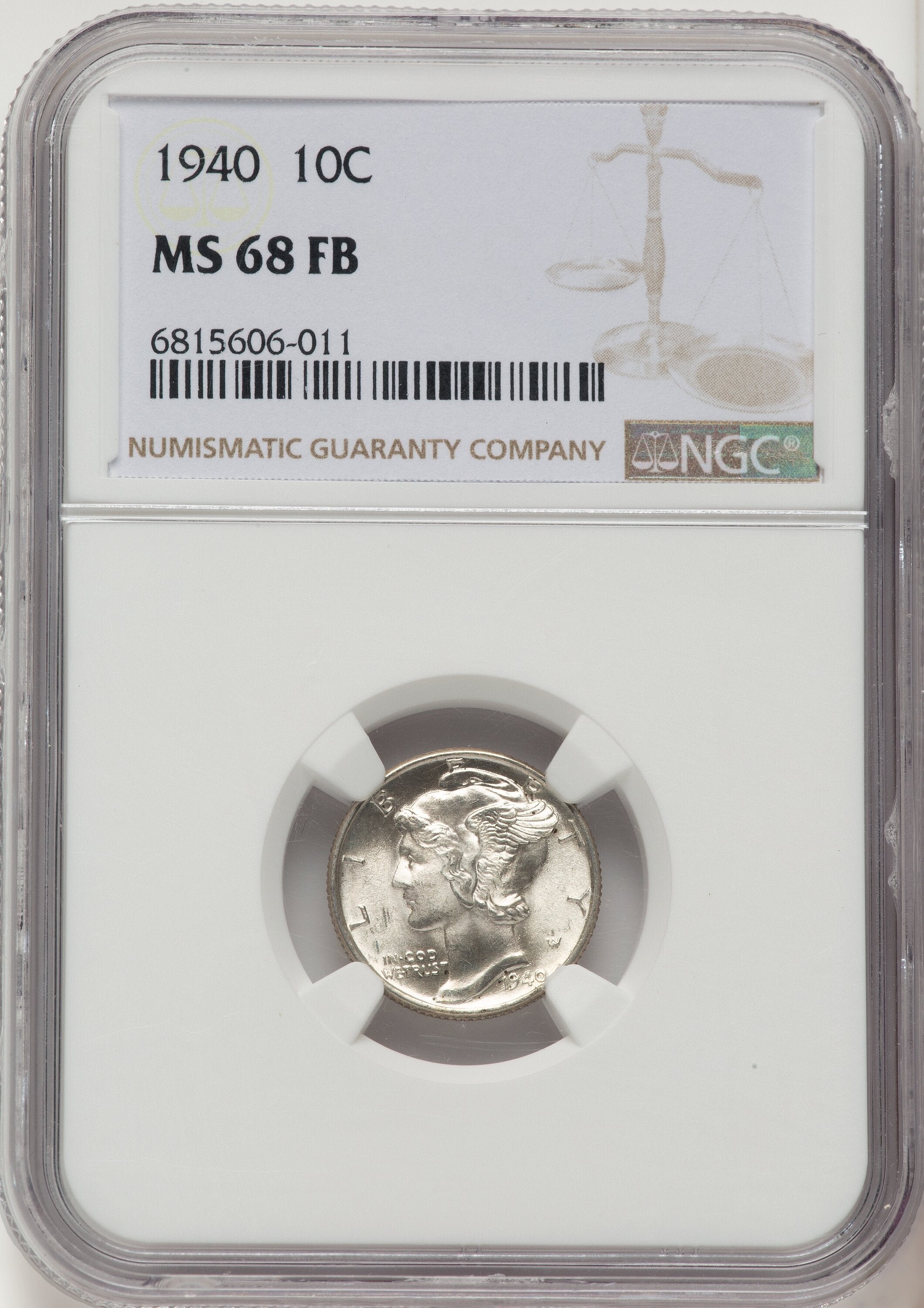 1940 10C FB Mercury Dime NGC MS68