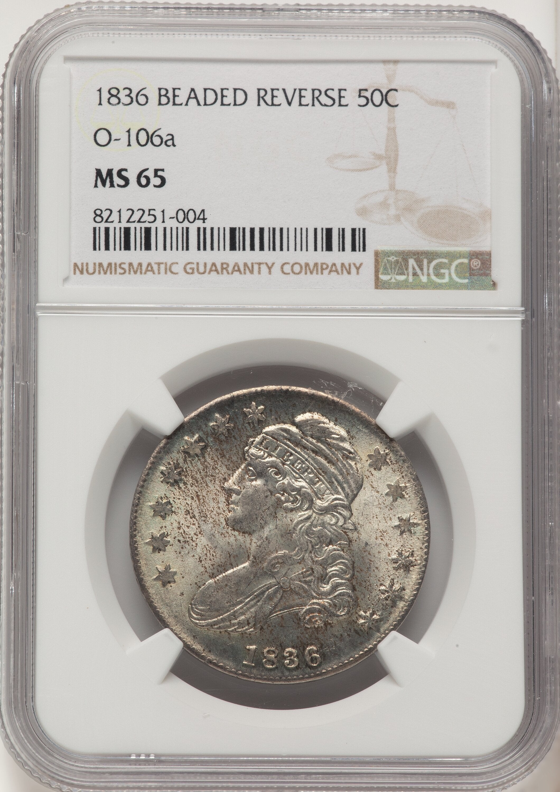 1836 50C O-106a Bust Half Dollar NGC MS65