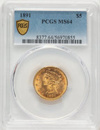 1891 $5 Liberty Half Eagle PCGS MS64