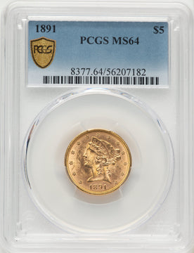 1891 $5 Liberty Half Eagle PCGS MS64