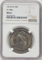 1814 50C E/A in STATAS O-108a Bust Half Dollar NGC MS61