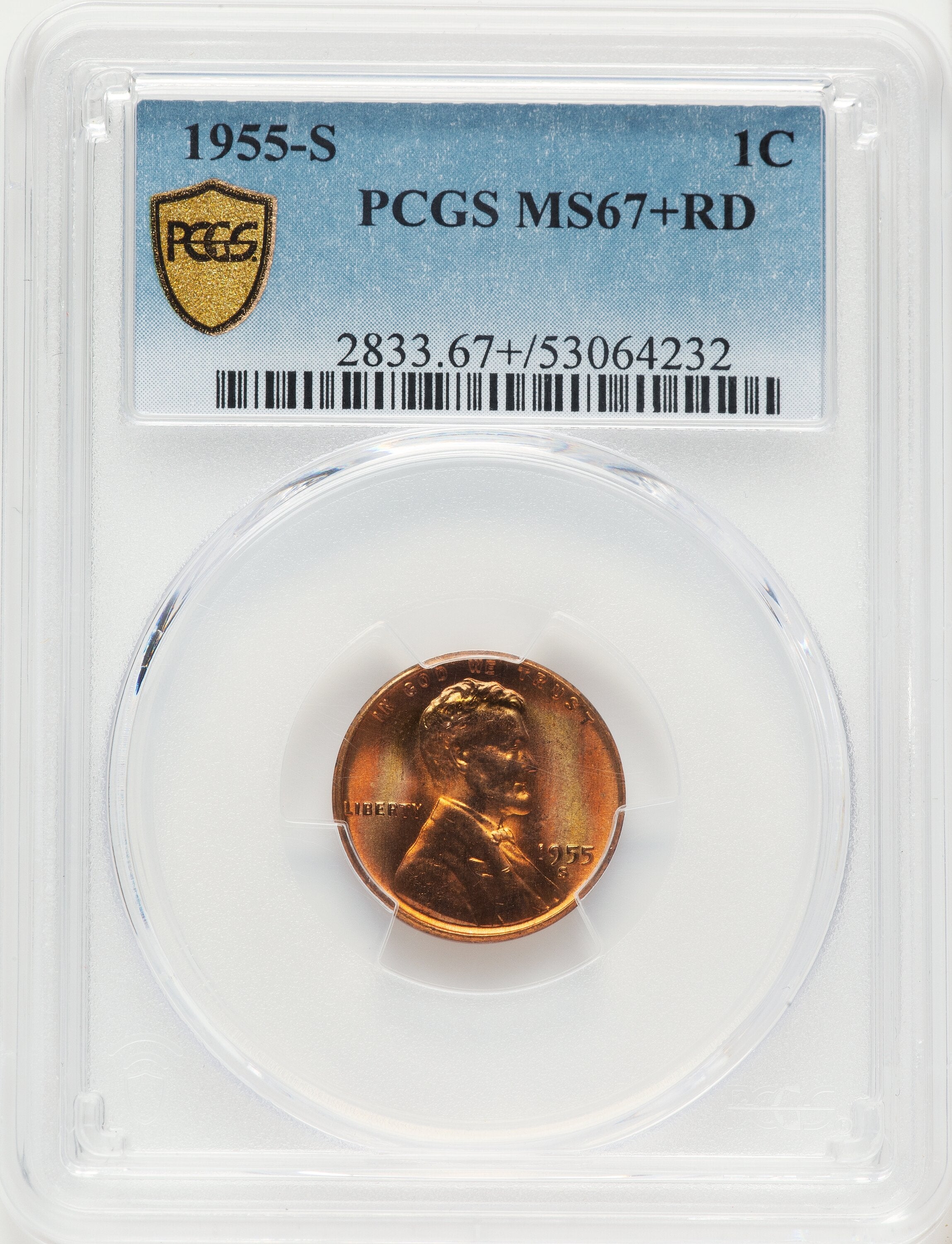 1955-S 1C RD Lincoln Cent PCGS MS67+