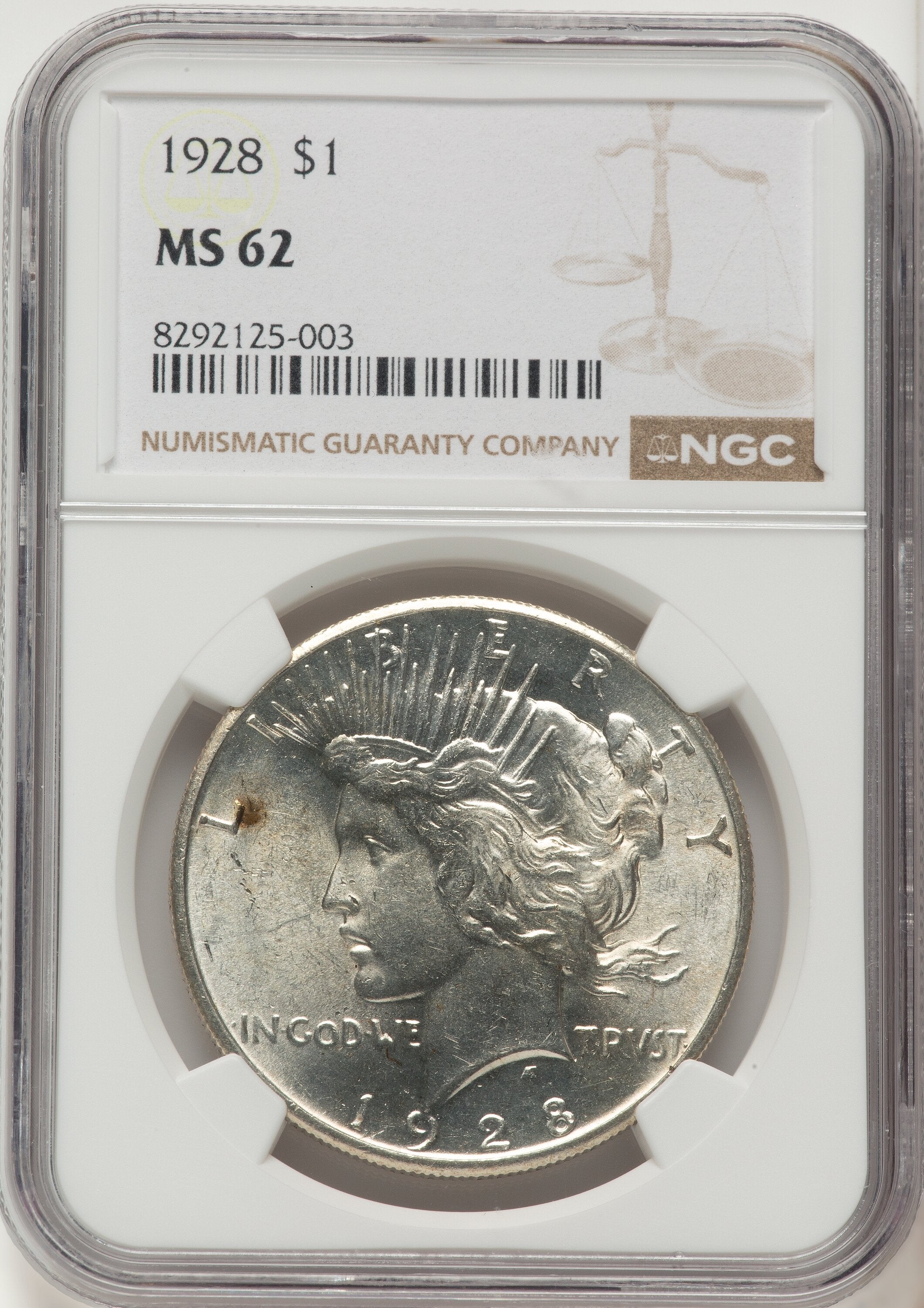 1928 Peace Dollar NGC MS62