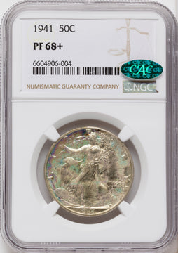1941 50C CAC Proof Walking Liberty Half Dollar NGC PR68+