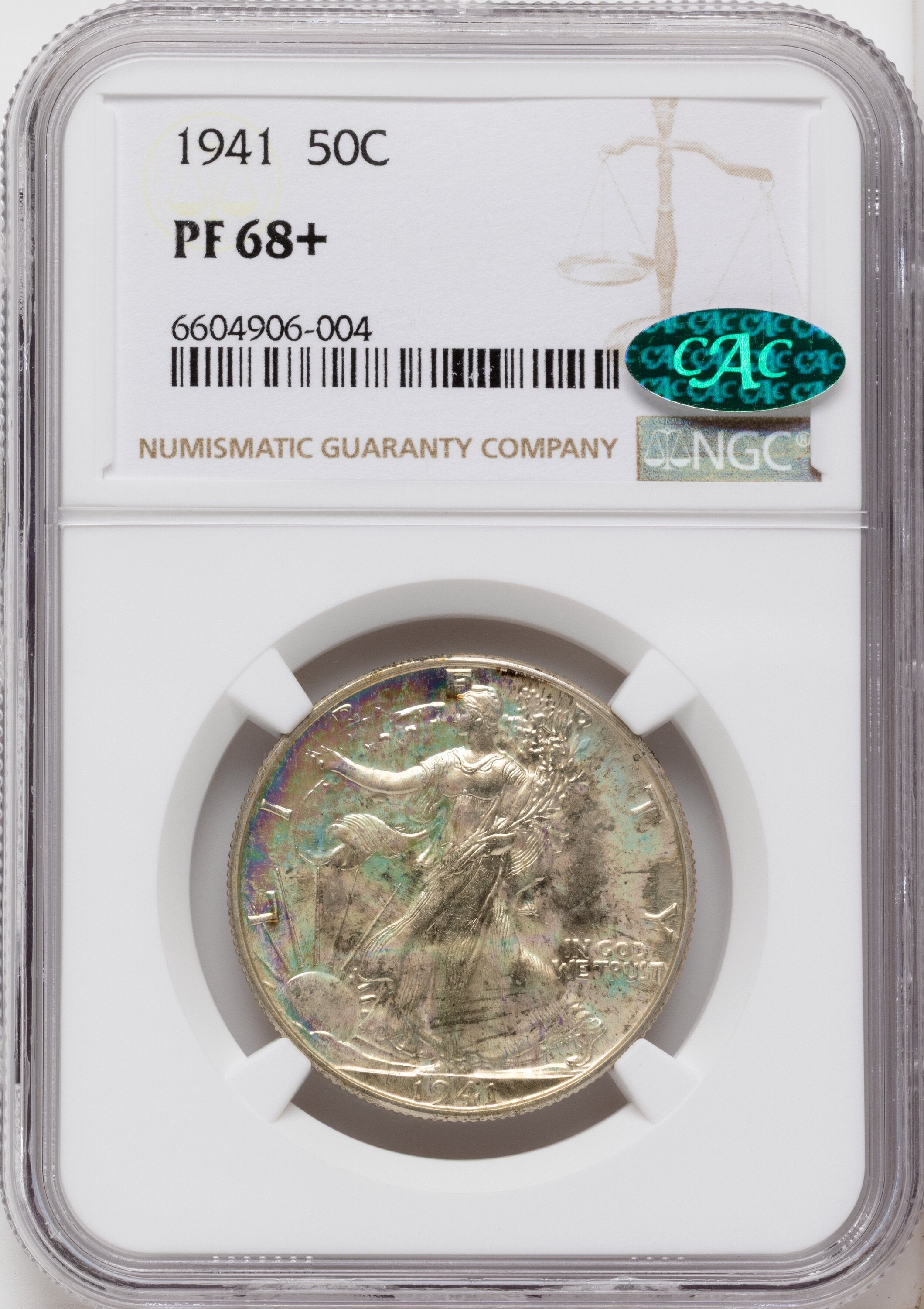 1941 50C CAC Proof Walking Liberty Half Dollar NGC PR68+