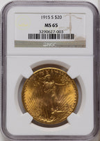 1915-S $20 Saint-Gaudens Double Eagle NGC MS65