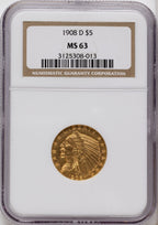 1908-D $5 Indian Half Eagle NGC MS63