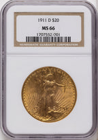 1911-D $20 Saint-Gaudens Double Eagle NGC MS66