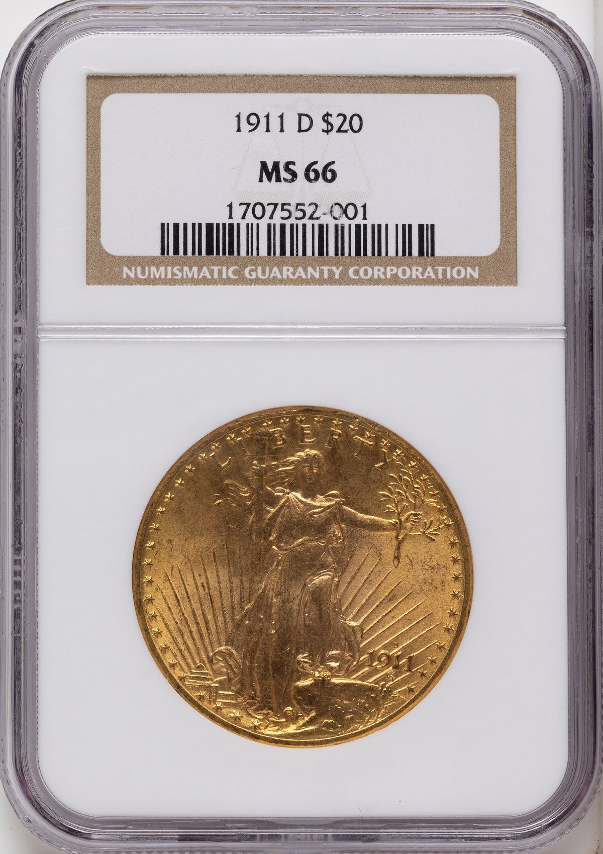 1911-D $20 Saint-Gaudens Double Eagle NGC MS66