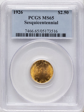 1926 $2.50 SESQUI Commemorative Gold PCGS MS65