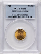 1926 $2.50 SESQUI Commemorative Gold PCGS MS65