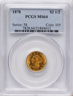 1878 $2.50 Liberty Quarter Eagle PCGS MS64