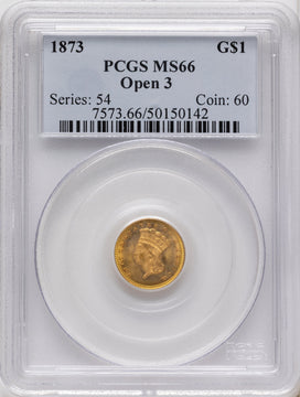 1873 G$1 OPEN 3 Gold Dollar PCGS MS66