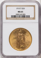 1916-S $20 Saint-Gaudens Double Eagle NGC MS65