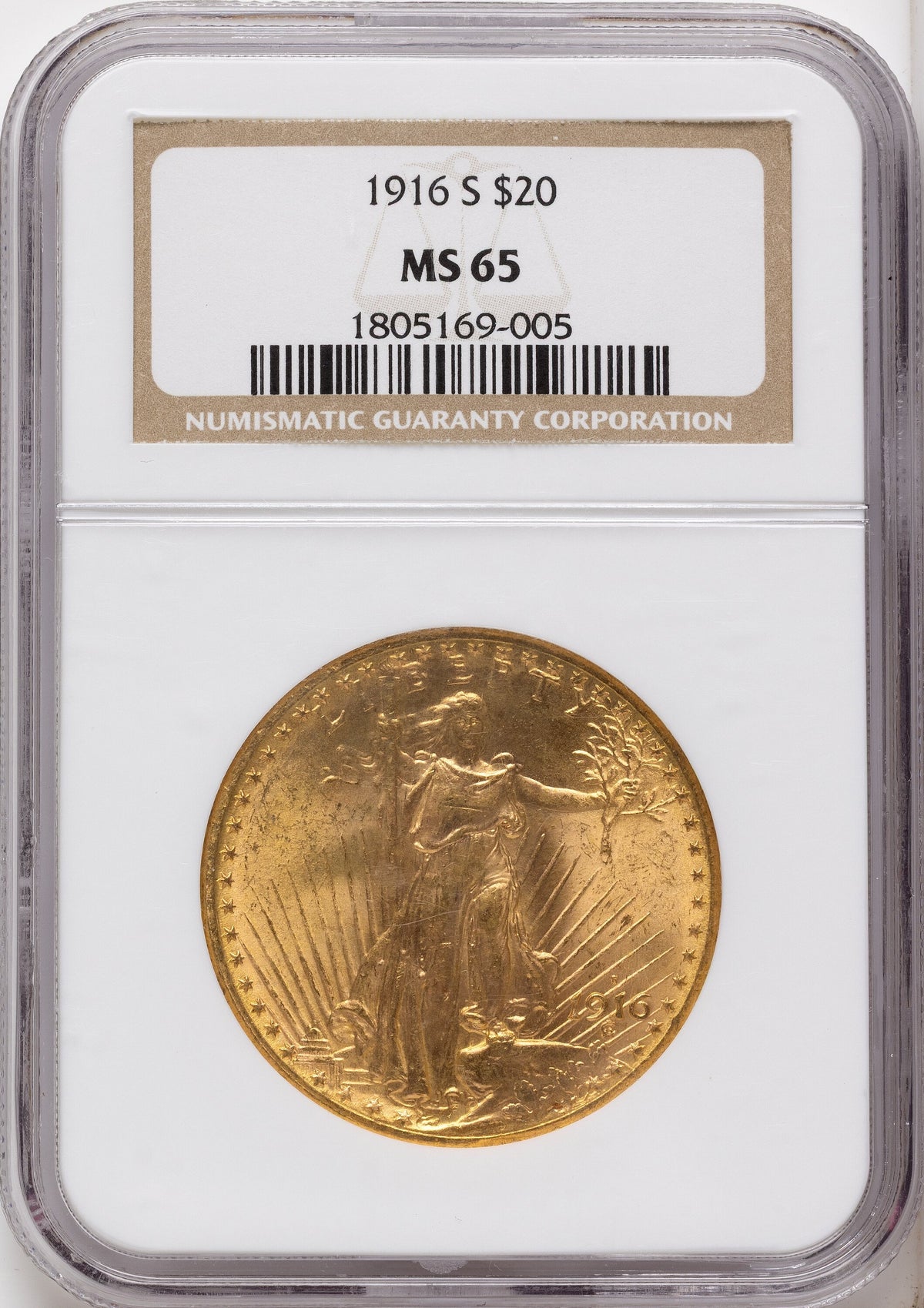 1916-S $20 Saint-Gaudens Double Eagle NGC MS65