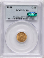 1858 G$1 CAC Gold Dollar PCGS MS64
